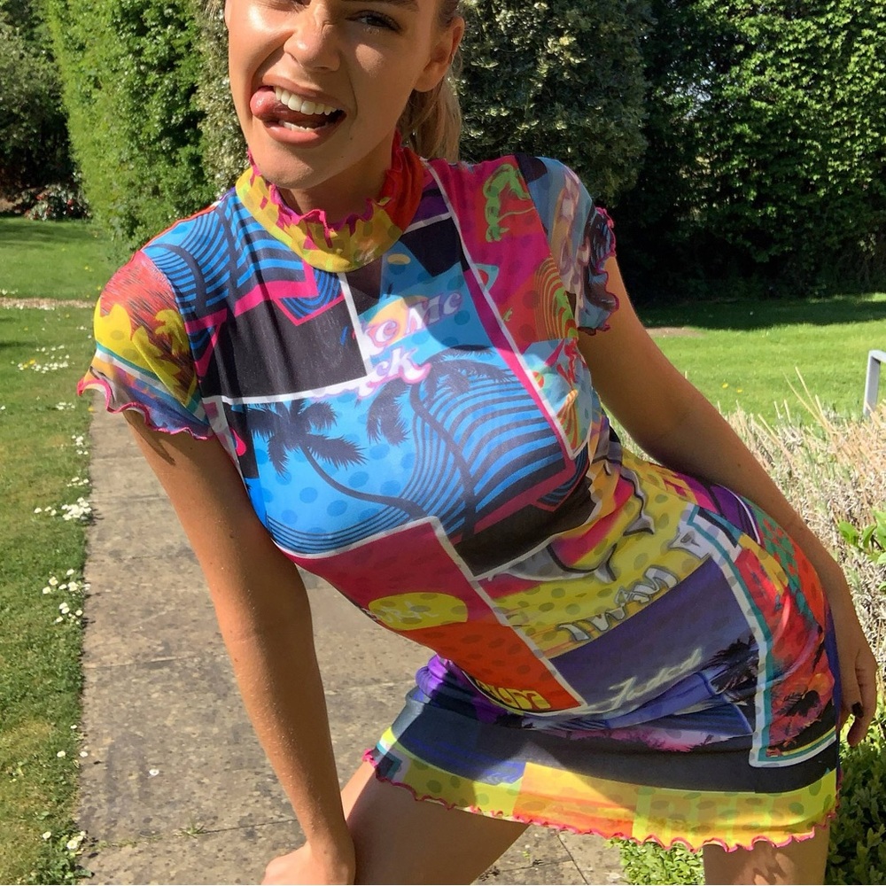 Jaded London bodycon t-shirt dress in mix print mesh